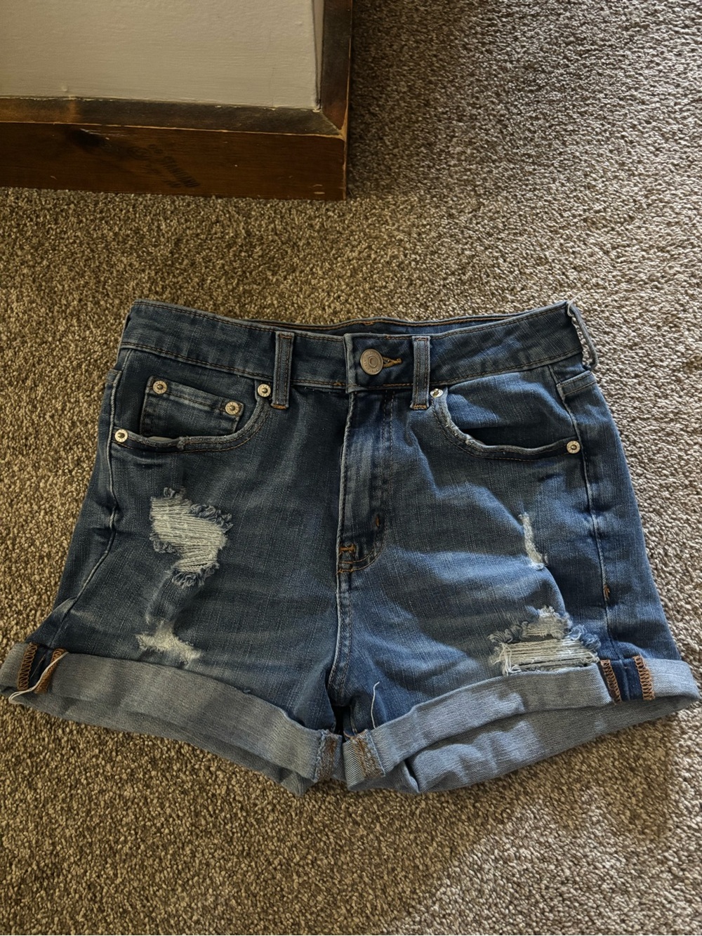 Aeropostale Distressed Dark Blue Denim Shorts High Rise Curvy Midi